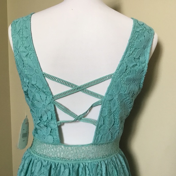 NWT ALTAR'D STATE teal blue Lace Fit Flare dress M - Picture 4 of 7